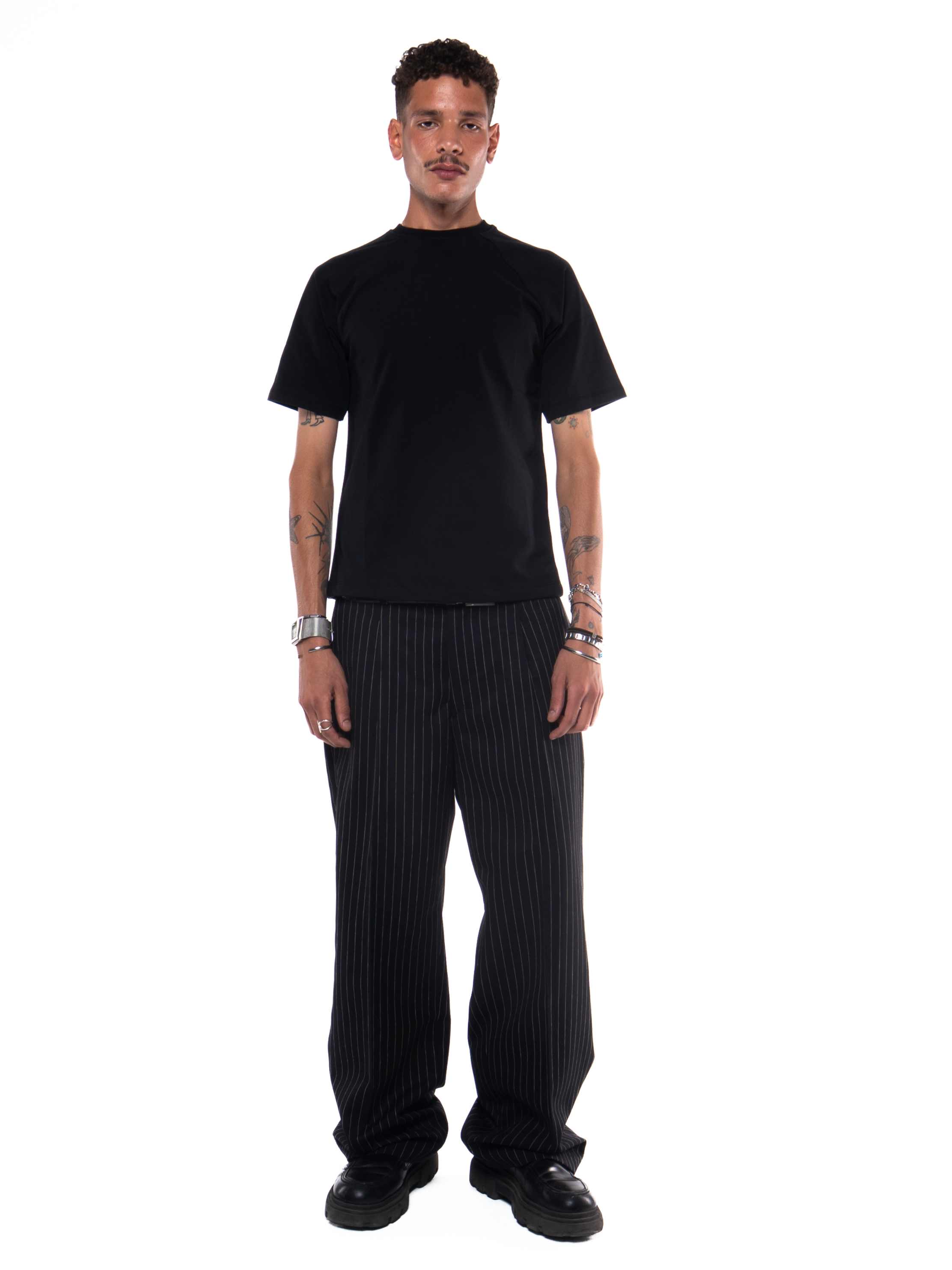 SKYLINES PINSTRIPED PANTS IN BLACK