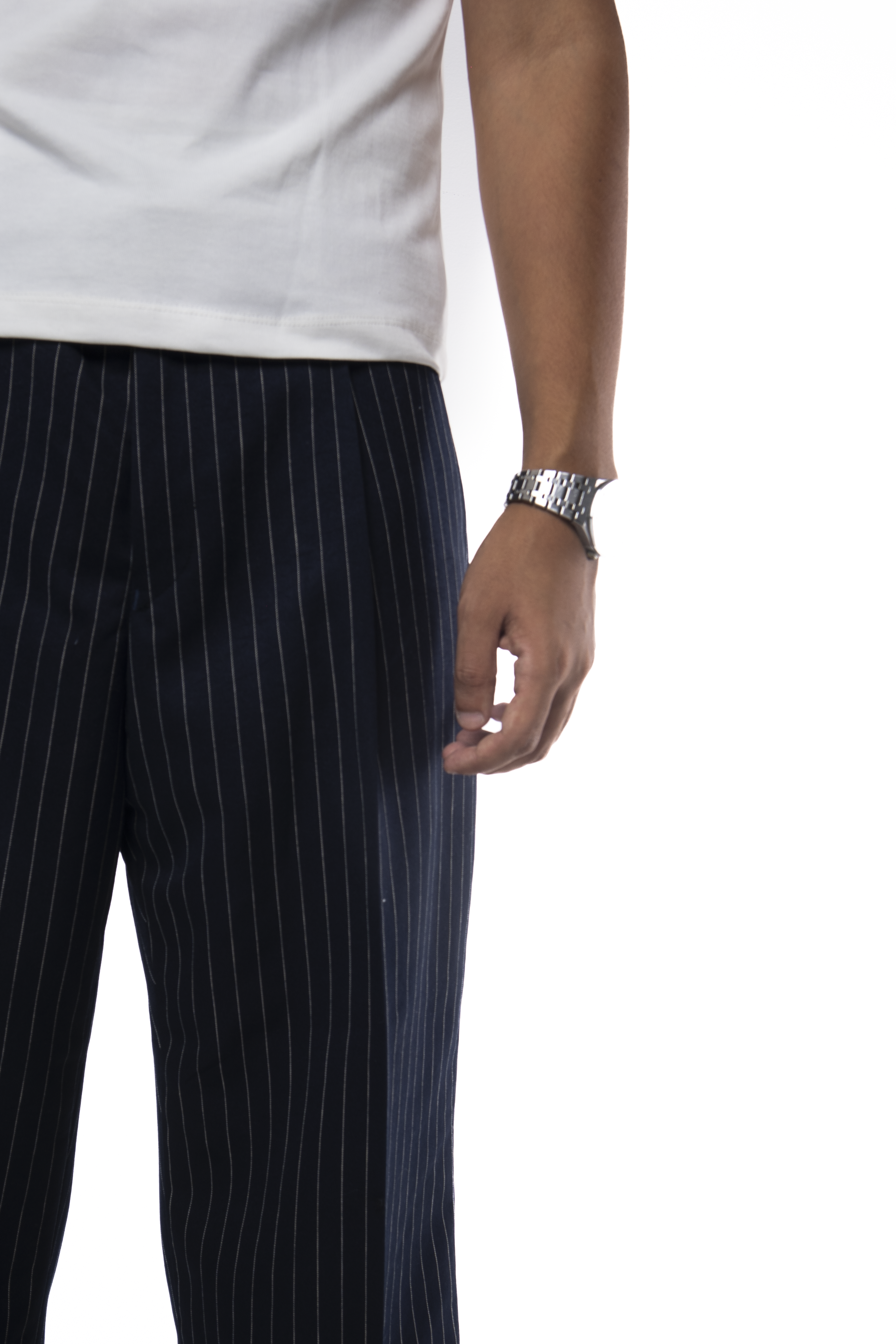 SKYLINES PINSTRIPED PANTS IN NAVY BLUE