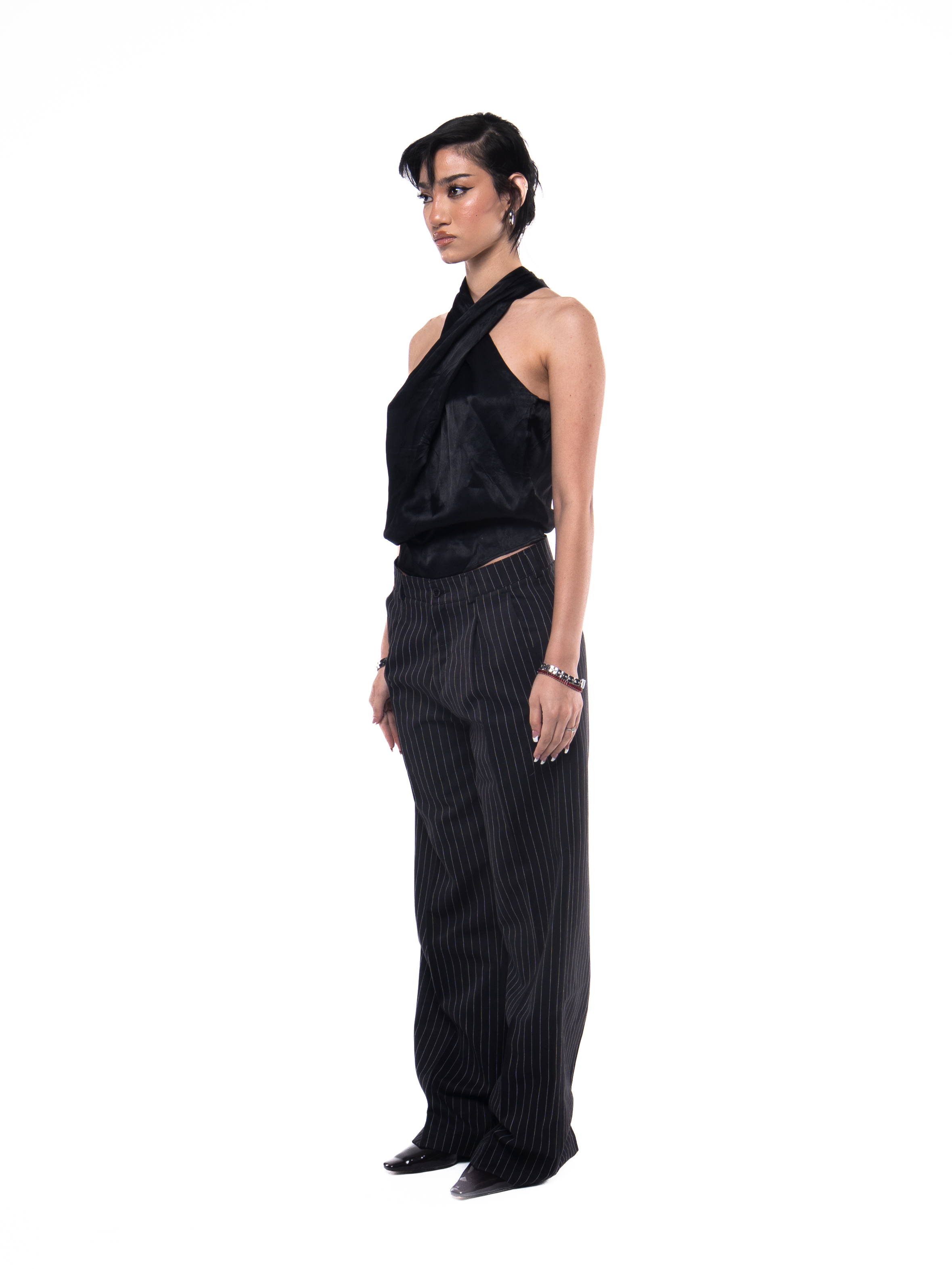 SKYLINES PINSTRIPED PANTS IN BLACK