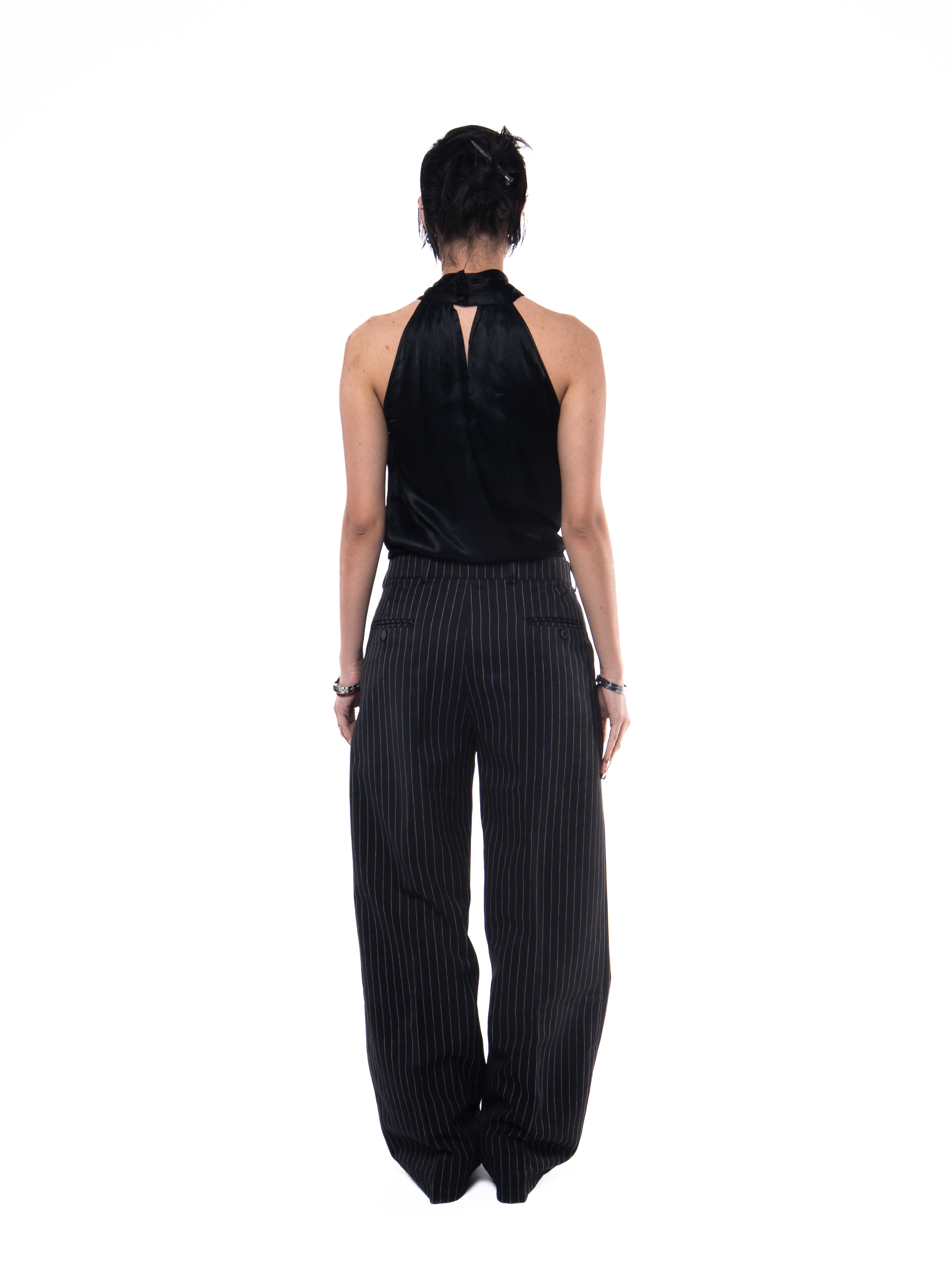 SKYLINES PINSTRIPED PANTS IN BLACK