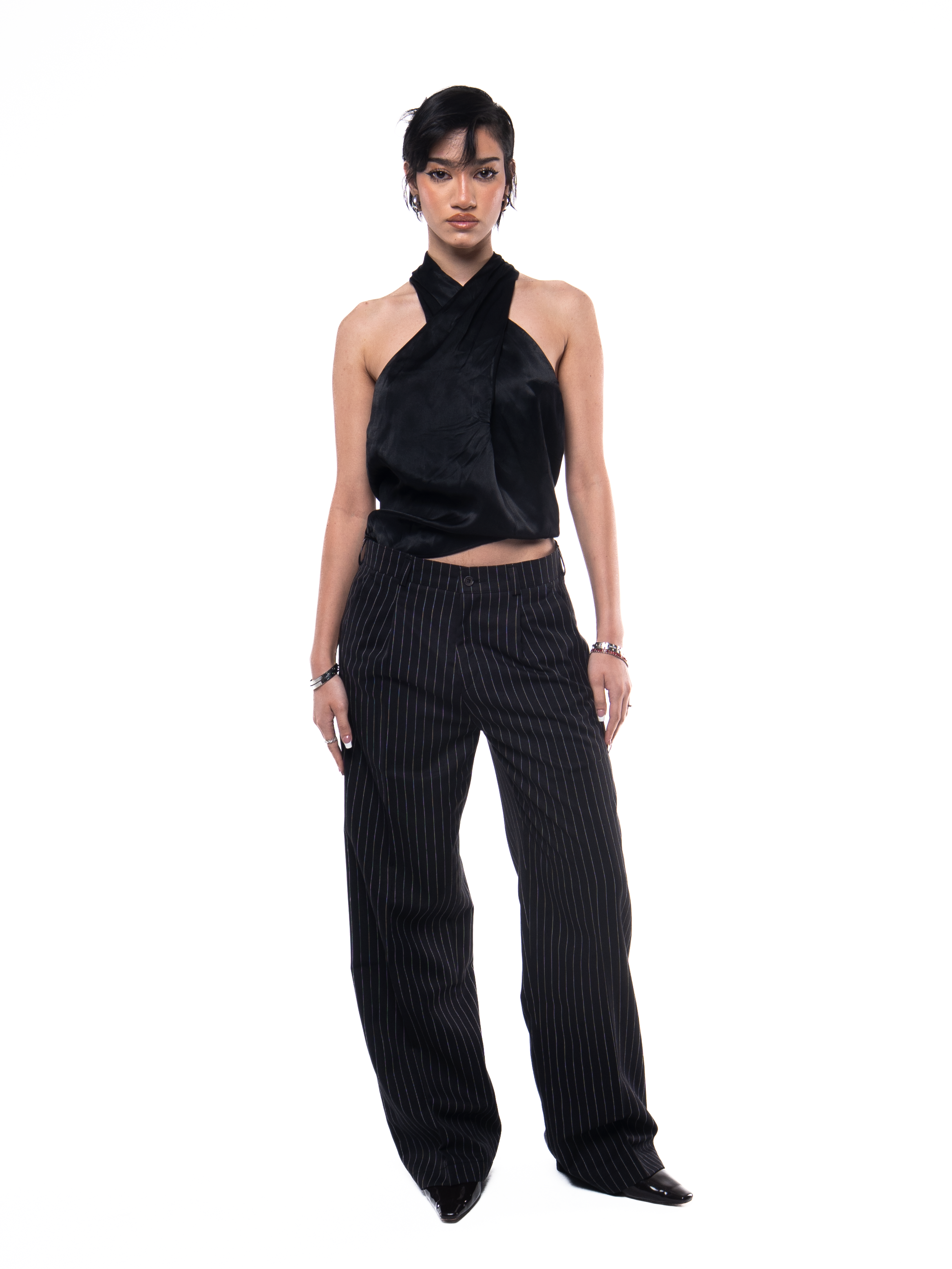 SKYLINES PINSTRIPED PANTS IN BLACK